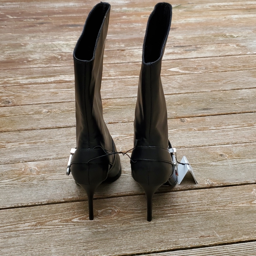 Zara leather high heel boots with cowboy strap with metal buckle detail - Picture 5 of 16